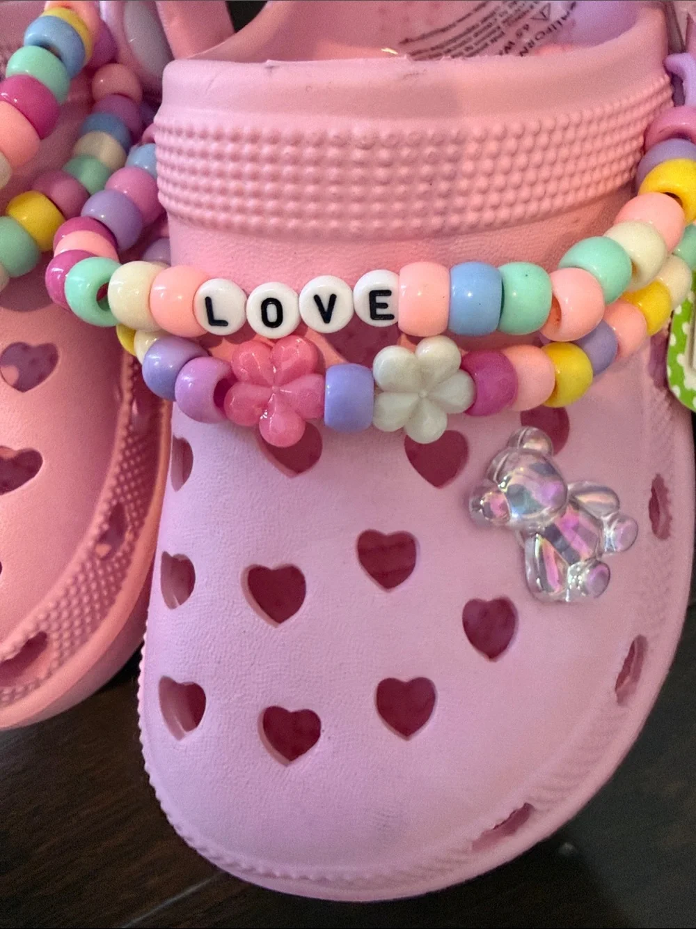 Girls Pink Heart Clog Sandals with Beaded 'LOVE' Charms